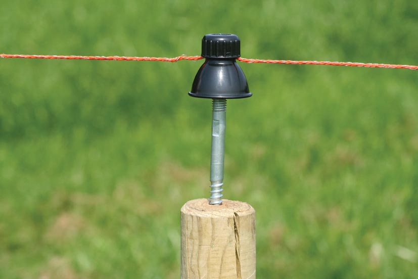 Isolatorsteunen (recht) met M10 draad, geschikt voor houten palen.