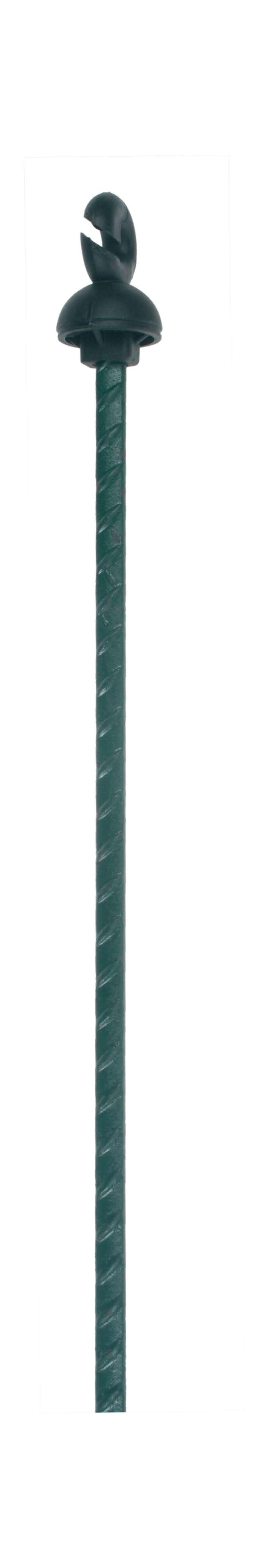 groene ovale veerstalen paal met ringisolator en degelijke voetsteun. Lengte 105 cm en max. afrasteringshoogte 85 cm.