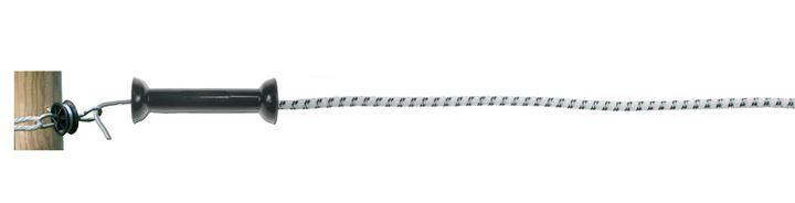 Complete poortset van elastisch koord met stroomgeleiding, KOLTEC poortgreep, poortgreepanker en isolator voor de bevestiging. Geschikt voor poorten tot maximaal 6 meter.