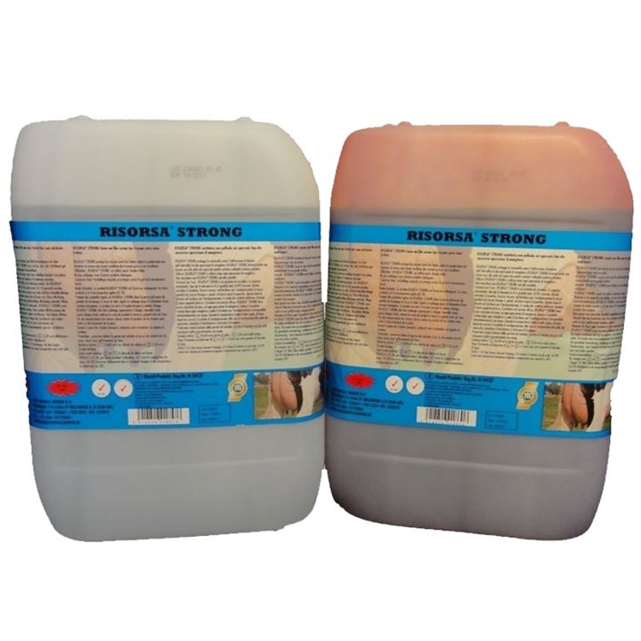 Twee componenten uierverzorgingsmiddel dat tot de volgende melkbeurt een beschermende laag rondom de spenen geeft.