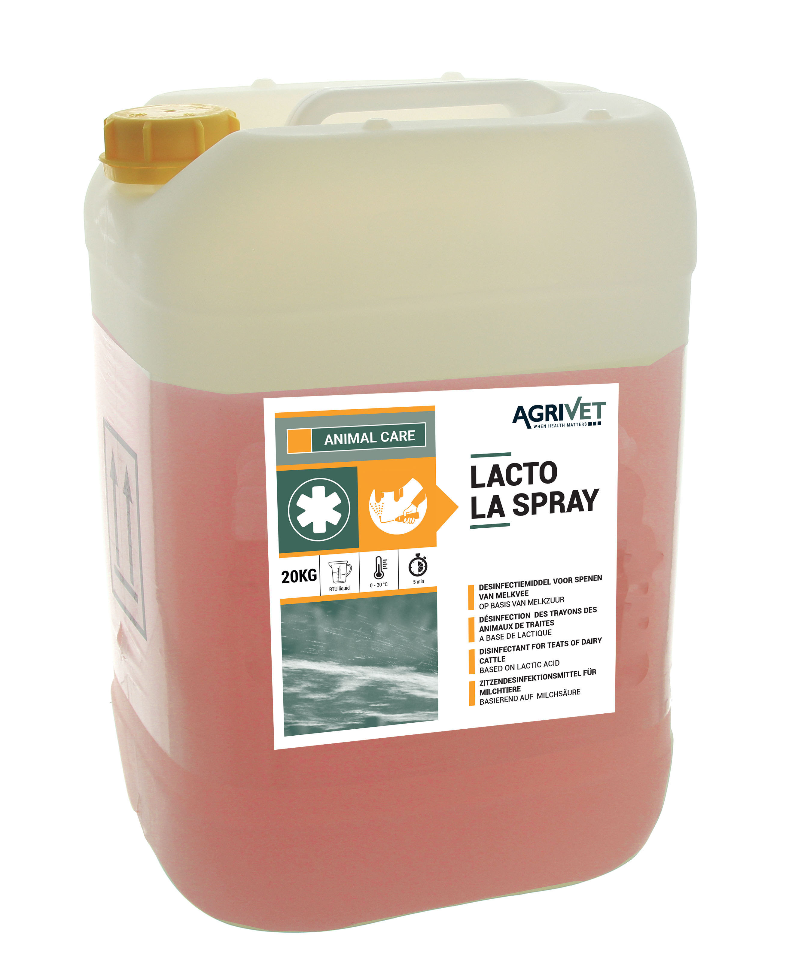 Agrivet Lacto LA Spray is een spraybaar uierdesinfectiemiddel op basis van melkzuur.
Gebruik na het melken.
Optimale beschermen tussen de melkbeurten.