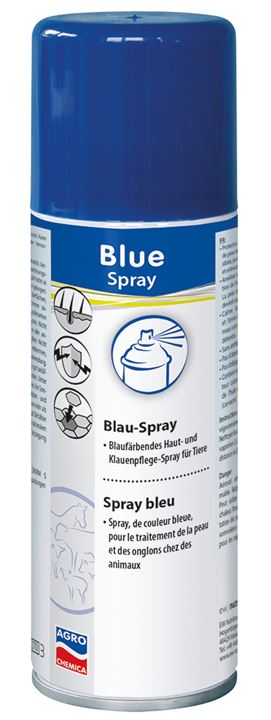 Blauwkleurende huid- en hoefverzorgingsspray