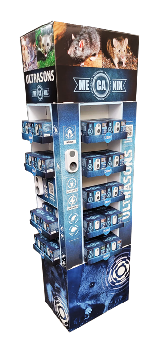 Een mooie en opvallende display gevuld met artikelen uit ons ultrasoon assortiment van Mecanix.