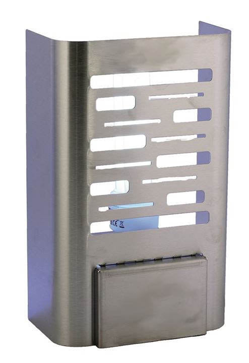 Vliegenlamp met een spaarlamp van 20 Watt. Aan de wand te bevestigen of neer te zetten. Verkrijgbaar in diverse kleuren.