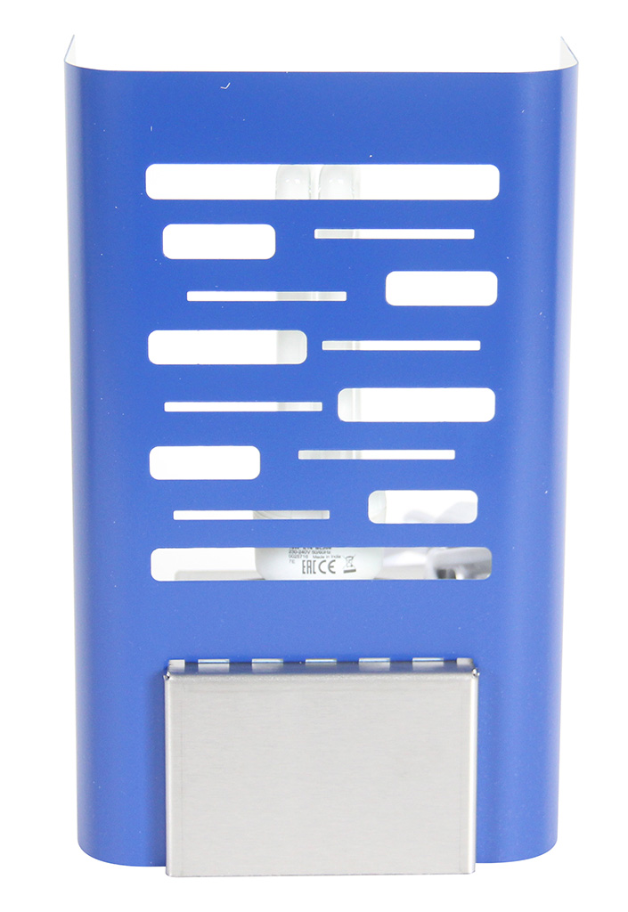 Vliegenlamp met een spaarlamp van 20 Watt. Aan de wand te bevestigen of neer te zetten. Verkrijgbaar in diverse kleuren.