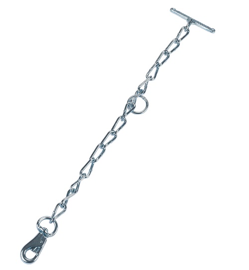 Ketting om kalveren en jongvee aan te lijnen met karbijnhaak en knevel.