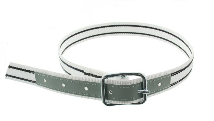 Koehalsriem met doorgesp, een dubbele laag band en lederen versteviging, 40 mm.