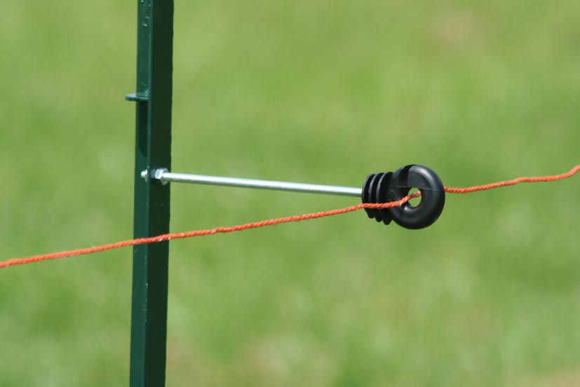 Afstandringisolatoren voor draad en koord, lengte 20cm met RVS/INOX stift en 10cm M6 draad, geschikt voor metalen palen