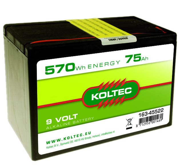 Batterij 9 volt 570 WH 75 AH, Alka
