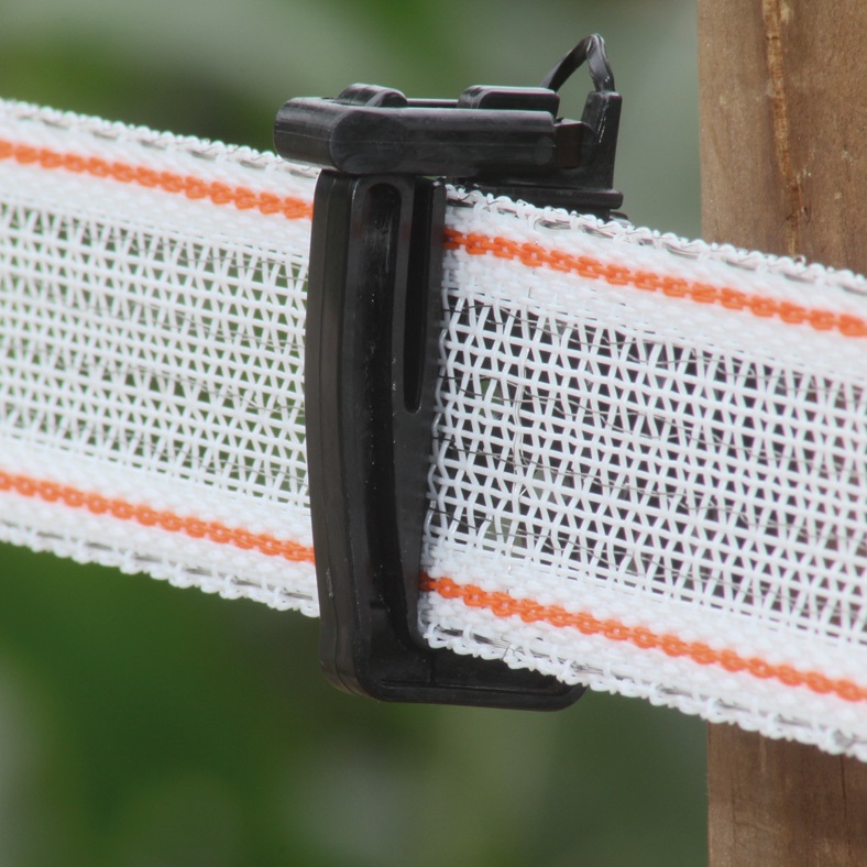 Versterkt wit 40mm lint met "cross" verbinding, zeer geschikt voor lange afrasteringen.