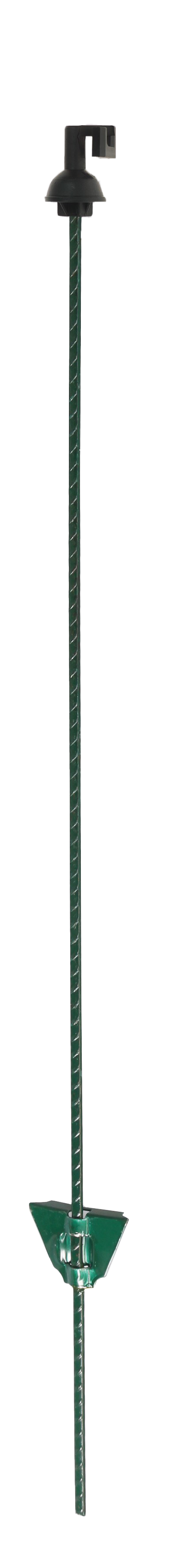 Groene ovale veerstalen paal met koord isolator en degelijke voetsteun. Lengte 105 cm en max. afrasteringshoogte 85cm.