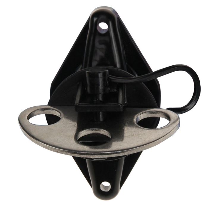 Penslotisolator met rvs/inox verbindingsplaat. Wordt geleverd inclusief montageschroeven en draadverbinder.