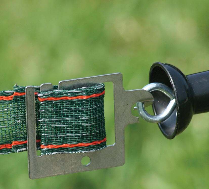 Set van 2 RVS/INOX lintverbinders met haak/oog voor de bevestiging van max. 50 mm lint aan een poortgreep.