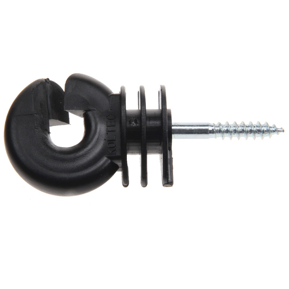 Ringisolatoren voor houten palen, geschikt voor koord. Brede sleuf 6 mm.