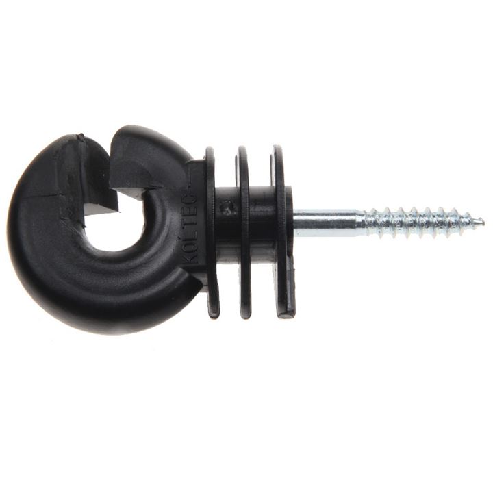 Ringisolatoren voor houten palen, geschikt voor koord. Brede sleuf 6 mm.