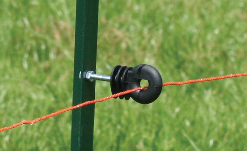 Ringisolatoren met RVS/INOX stift voorzien van 40mm M6 draad, incl. RVS/INOX moeren, geschikt voor metalen palen.