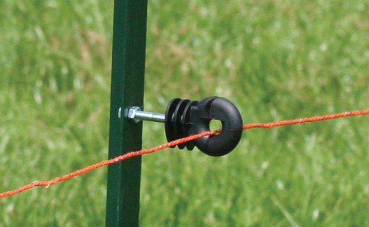 Ringisolatoren met RVS/INOX stift voorzien van 40mm M6 draad, incl. RVS/INOX moeren, geschikt voor metalen palen.