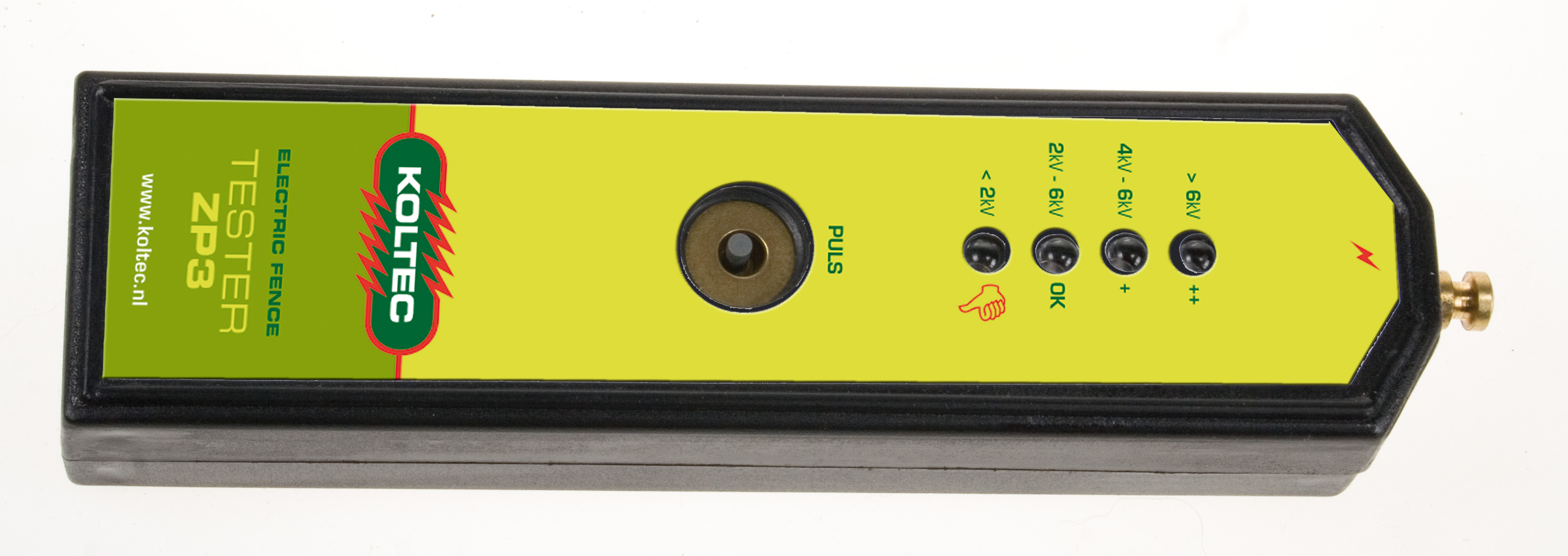 Geeft door middel van een geluid- en lichtsignaal aan of er spanning op de draad staat.