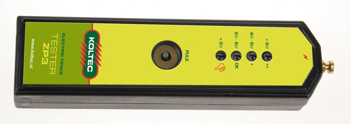 Geeft door middel van een geluid- en lichtsignaal aan of er spanning op de draad staat.