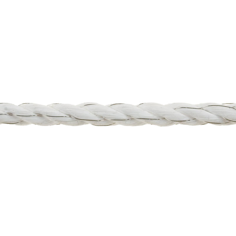 TipTop koord, wit, 200 mtr 6 mm, PE-Mono 6*0,2 mm RVS/INOX, breekkracht 600 kg, weerstand 4,41 Ohm/mtr