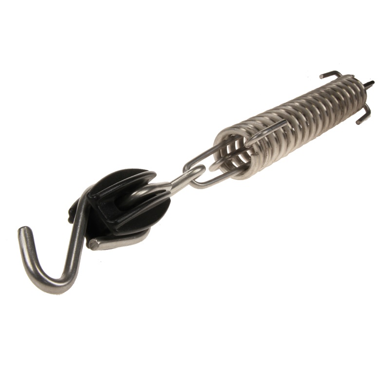 Veerset bestaande uit ei-isolator met gemonteerde RVS/INOX s-haak en spanveer