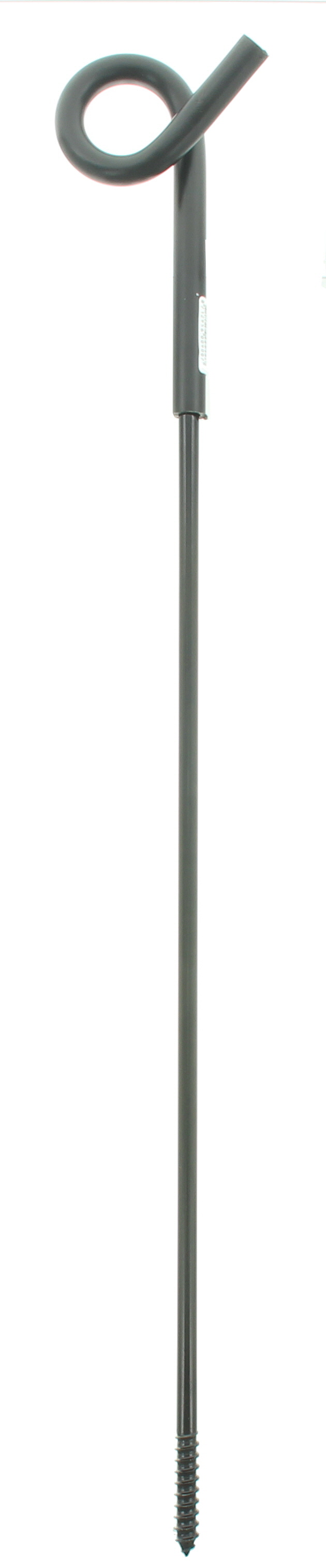 8mm dikke krulstaartafstandisolator met zwarte poedercoating, lengte 60cm, geschikt voor houten palen.