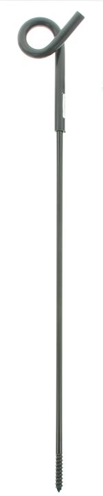 8mm dikke krulstaartafstandisolator met zwarte poedercoating, lengte 60cm, geschikt voor houten palen.