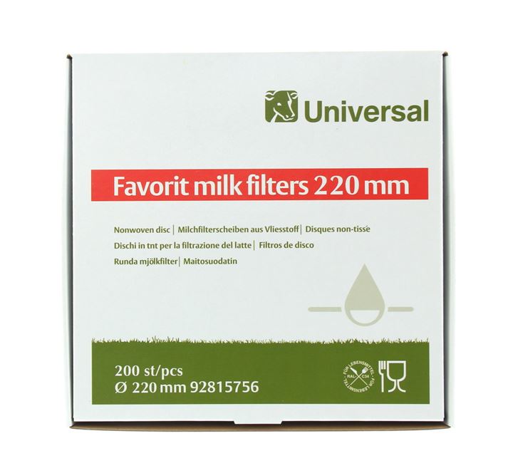 Melkfilters, schijf, diameter 220mm.