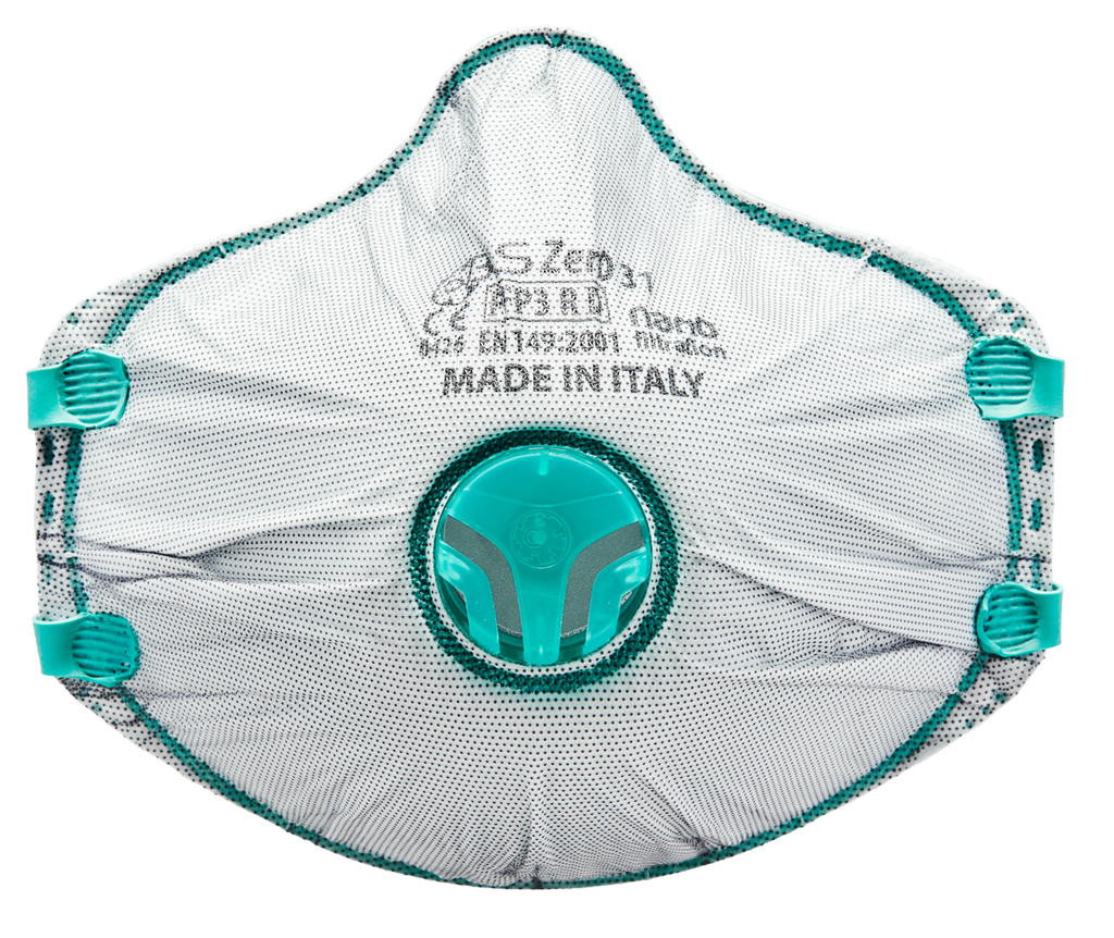 Type 031C. P3 stofmasker (beschermt tegen giftig fijnstof) met actieve koollaag tegen hinderlijke geuren. Zachte binnenrand rondom het masker.