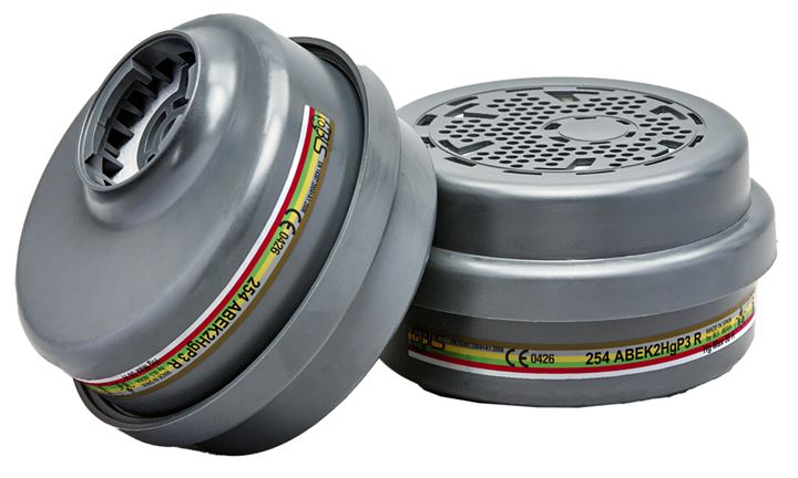 ABEK2P3 filter BLS beschermt tegen organische, niet-organische en zure gassen en dampen, ammoniak en derivaten, klasse 2 en stof.