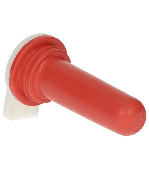 Kalverspeen met X gat rood en ventiel met terugslagklep.