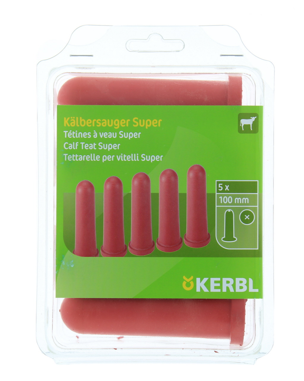 Kalverspeen rood X gat, 10cm 5st blister