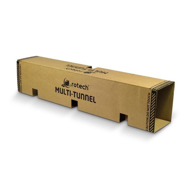Deze Multi tunnel van stevig karton biedt plaats voor 4 muizenvalen of 2 rattenvallen om de vangcapaciteit te verhogen.