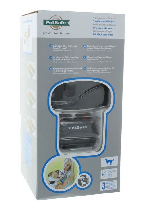 Smart fence voor grote honden tot 1000m, 150m draad. Complete set voor 1 hond. Het systeem werkt door middel van een zenderhalsband en een ondergrondse omheining.