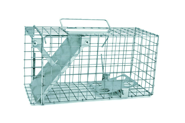 Voor het levend vangen van plaagdieren. Wordt geleverd inclusief potje lokvoer, 1 hangbakje voor b.v. een ei en een tang om een ei te plaatsen.