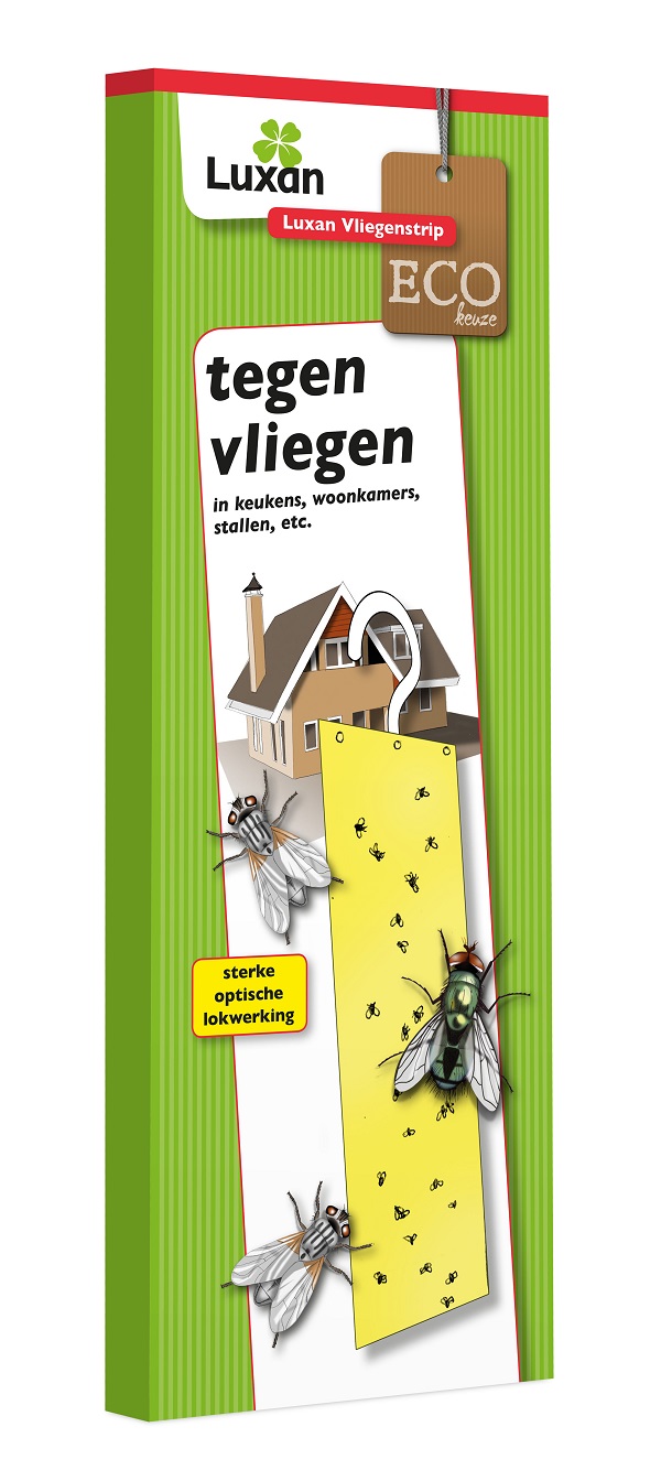 Een beproefde methode om vliegen op eenvoudige wijze weg te vangen. De Luxan Vliegenstrip bevat geen insecticiden.