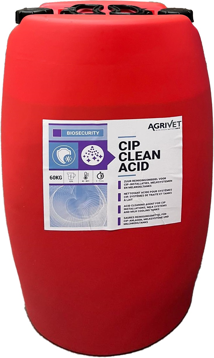Zuur reinigingsmiddel voor CIP-installaties, melksystemen en melkkoeltanks.