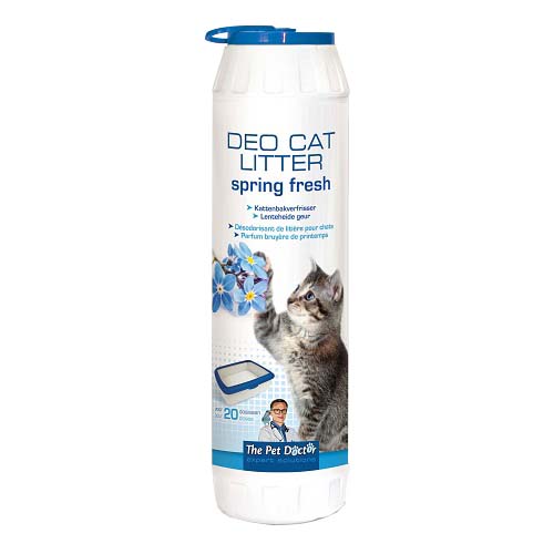 Cat Litter Spring poeder met bloemengeur neutraliseert en maskeert onaangename geurtjes. Op deze manier blijft de kattenbak langer fris ruiken.