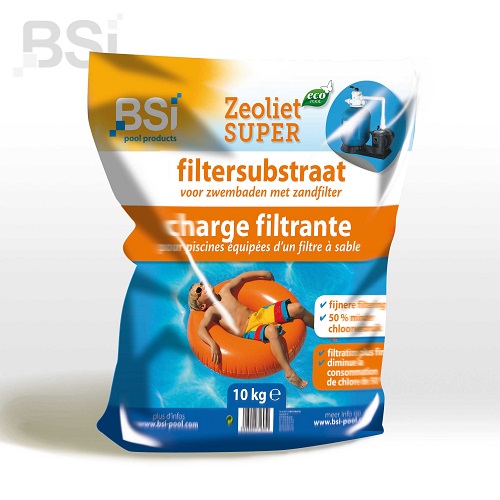 Zeoliet Super Filtersubstraat. 50% minder chloorverbruik, fijnere filtering, helderder water, minder chloorgeur en oogirritatie en 50% minder back-washen.
