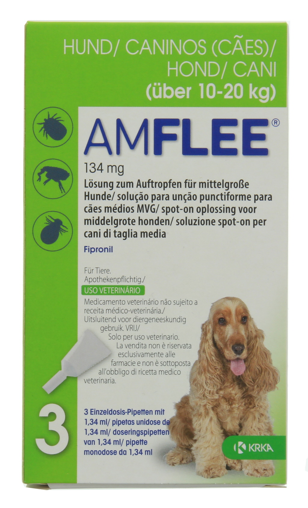 Amflee Hond medium 10-20kg, 3x134mg