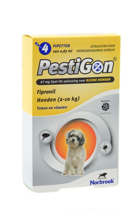 Pipetten tegen vlooien en teken bij honden. Pestigon heeft een onmiddelijke en langdurige werking. Werkt maximaal 8 weken lang tegen vlooien, 4 weken tegen teken.