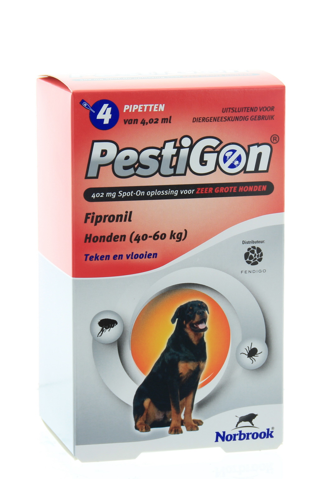 Pipetten tegen vlooien en teken bij honden. Pestigon heeft een onmiddelijke en langdurige werking. Werkt maximaal 8 weken lang tegen vlooien, 4 weken tegen teken.