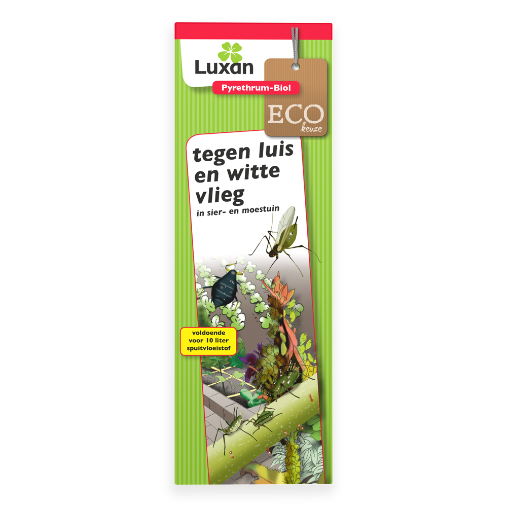 Concentraat voor 10 L spuitvloeistof tegen bladluizen en witte vliegen in sier en moestuin.