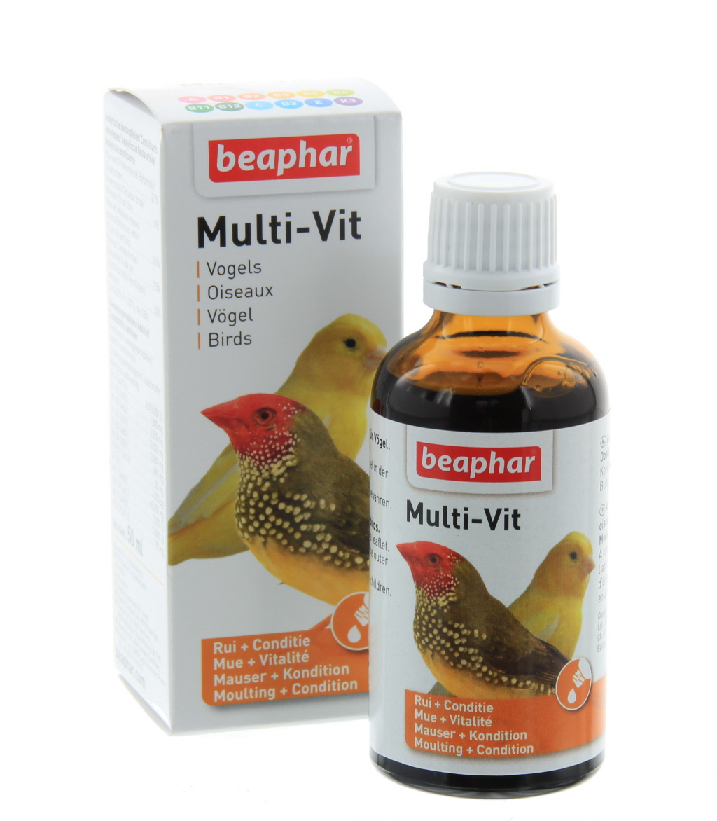 Multivit bevat 12 verschillende soorten vitaminen. Versnelt de rui, bevordert de konditie en verhoogt de zangprestaties van vogels.