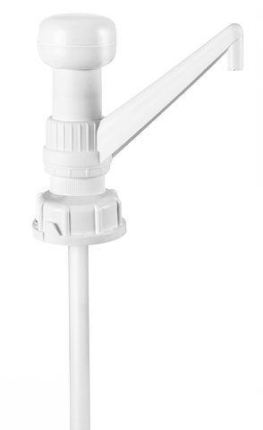 Doseerpomp van speciale oliebestendige kunststof, voor doseren van chemicalien en smeerolie, 30ml. dosis, met adapters voor 5, 10 en 30 liter cans