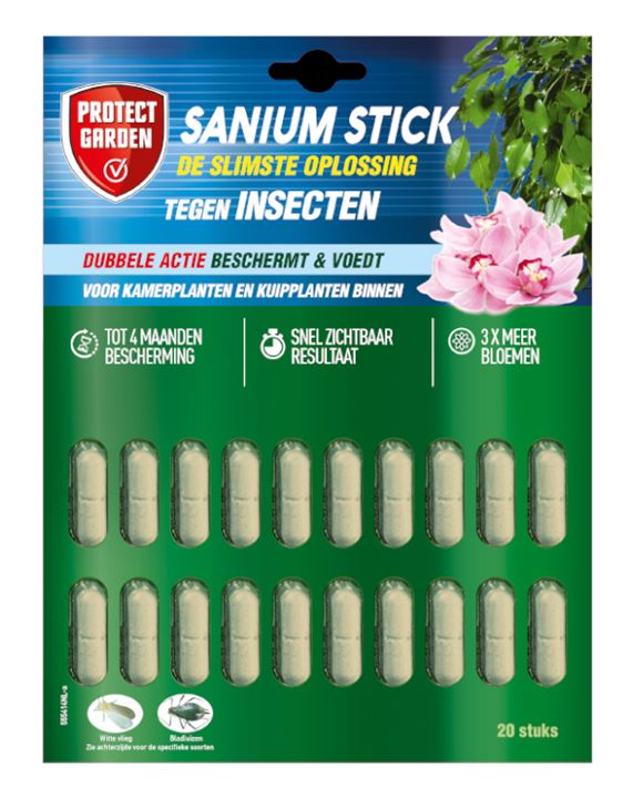 Tegen insecten op kamerplanten en kuipplanten binnen.