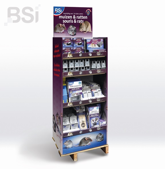 Combi-display muizen en ratten. Bevat diverse voerdozen en vallen.