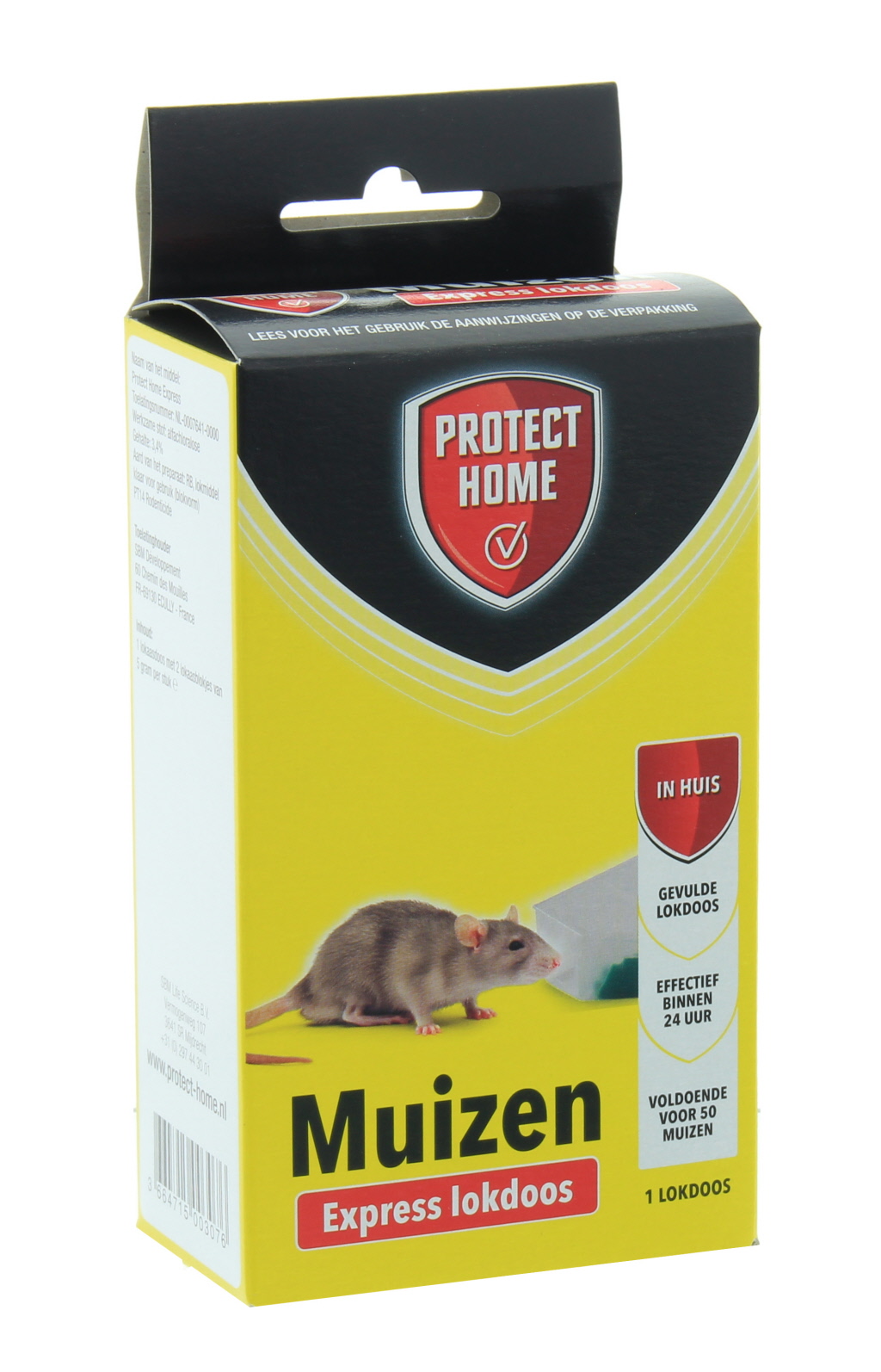 Muizenlokdoos met 2 lokaasblokjes op basis van alphachloralose. Uitsluitend voor binnenshuis gebruik.