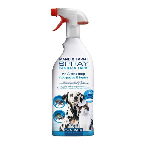 Omgevingsspray, wordt toegepast op materialen en plaatsen waar vlooien, teken en mijten zich kunnen schuilhouden.
