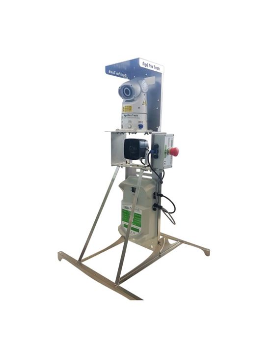 Eeen gecombineerde laser- en geluidsverjager. Projecteert een laser op voorgeprogrammeerd gebied.